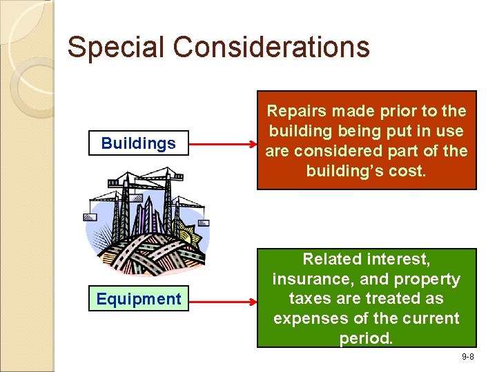 Special Considerations Buildings Repairs made prior to the building being put in use are