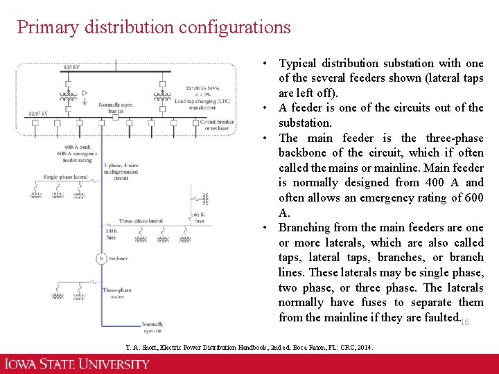 Primary distribution configurations • Typical distribution substation with one of the several feeders shown