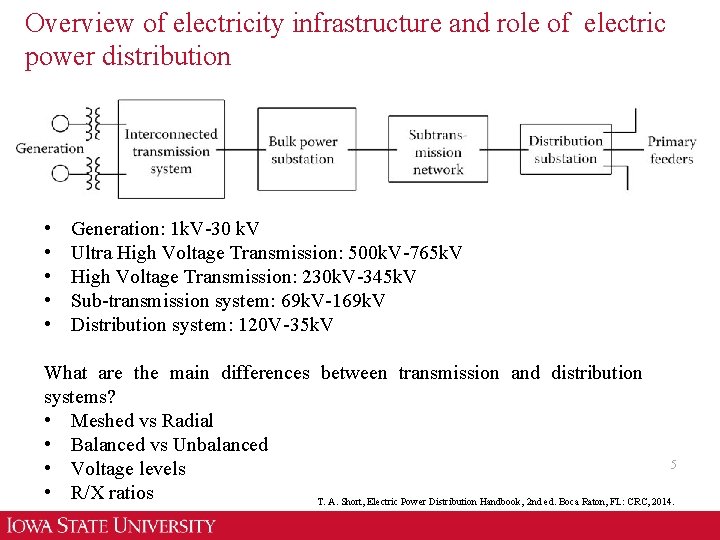 Overview of electricity infrastructure and role of electric power distribution • • • Generation: