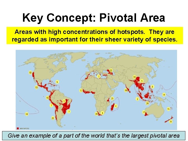 Key Concept: Pivotal Areas with high concentrations of hotspots. They are regarded as important Key Concept: Pivotal Areas with high concentrations of hotspots. They are regarded as important