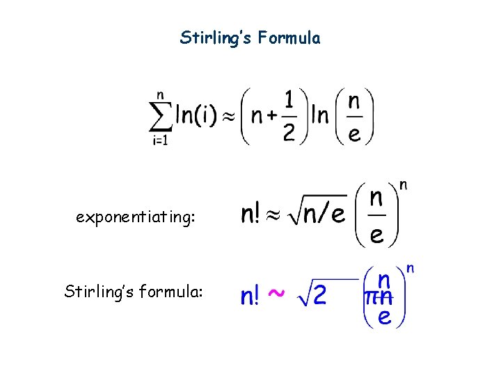 Stirling’s Formula exponentiating: Stirling’s formula: 