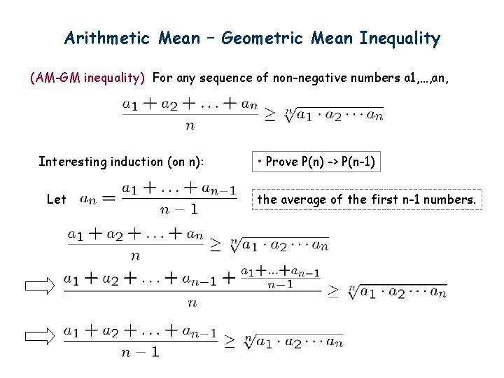 Arithmetic Mean – Geometric Mean Inequality (AM-GM inequality) For any sequence of non-negative numbers