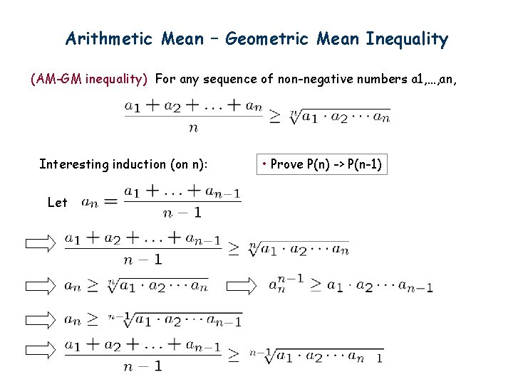 Arithmetic Mean – Geometric Mean Inequality (AM-GM inequality) For any sequence of non-negative numbers