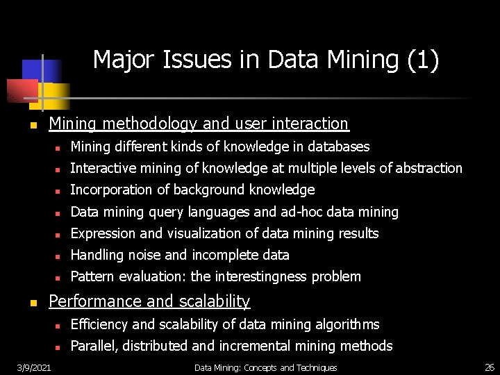 Major Issues in Data Mining (1) n n Mining methodology and user interaction n