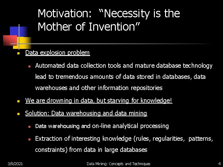 Motivation: “Necessity is the Mother of Invention” n Data explosion problem n Automated data