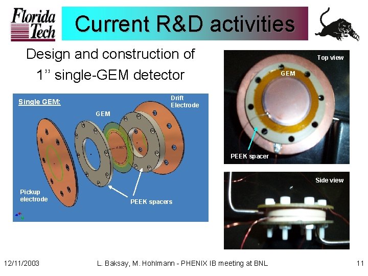 Current R&D activities Design and construction of 1’’ single-GEM detector Top view GEM Drift
