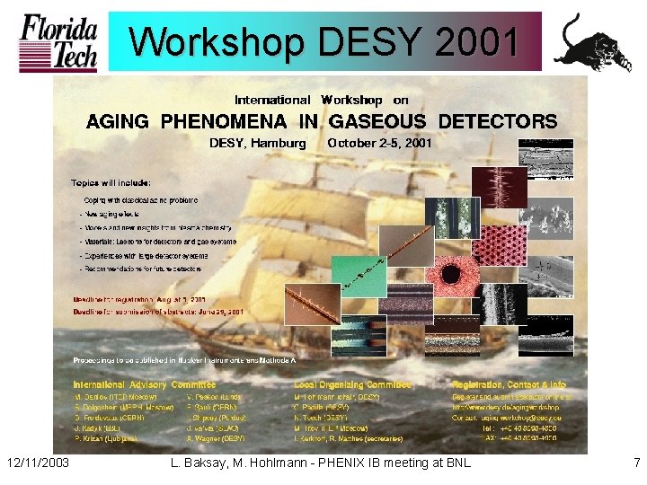 Workshop DESY 2001 12/11/2003 L. Baksay, M. Hohlmann - PHENIX IB meeting at BNL