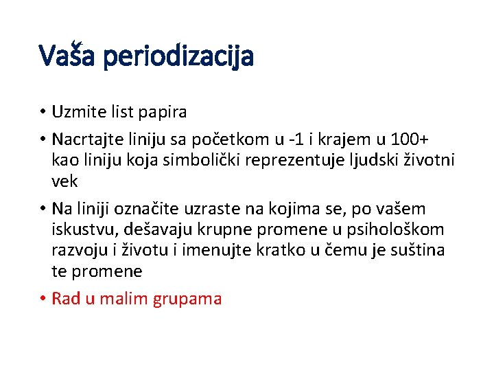 Vaša periodizacija • Uzmite list papira • Nacrtajte liniju sa početkom u -1 i