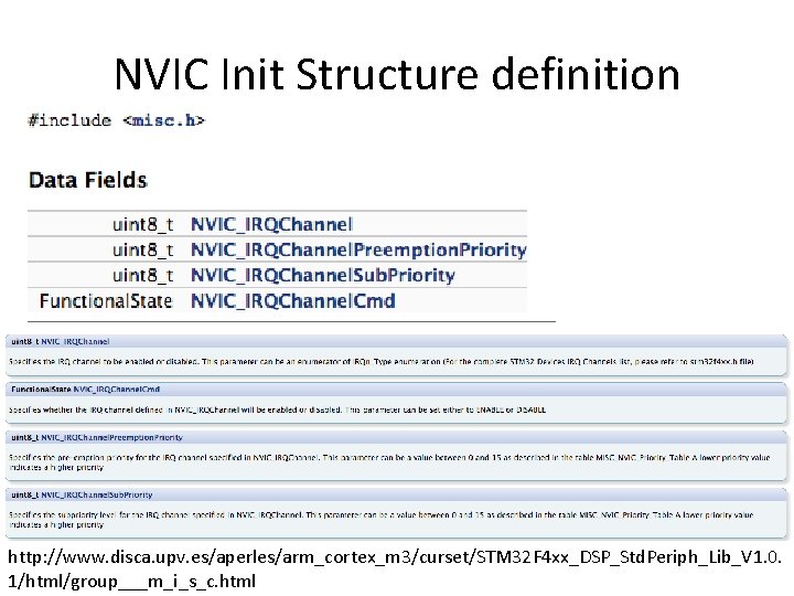 NVIC Init Structure definition http: //www. disca. upv. es/aperles/arm_cortex_m 3/curset/STM 32 F 4 xx_DSP_Std.