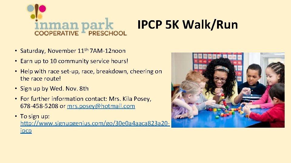 IPCP 5 K Walk/Run • Saturday, November 11 th 7 AM-12 noon • Earn