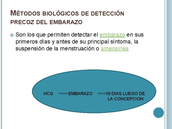 MÉTODOS BIOLÓGICOS DE DETECCIÓN PRECOZ DEL EMBARAZO Son los que permiten detectar el embarazo