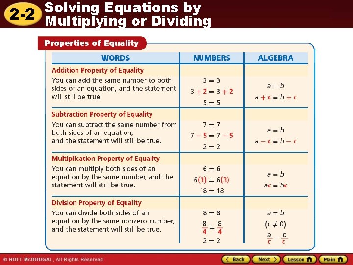 Solving Equations by 2 -2 Multiplying or Dividing 