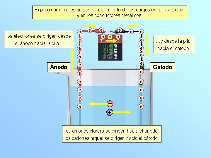 Explica cómo crees que es el movimiento de las cargas en la disolución y