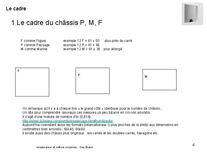 Le cadre 1 Le cadre du châssis P, M, F F comme Figure P