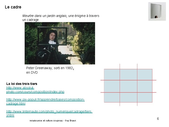 Le cadre Meurtre dans un jardin anglais, une énigme à travers un cadrage Peter