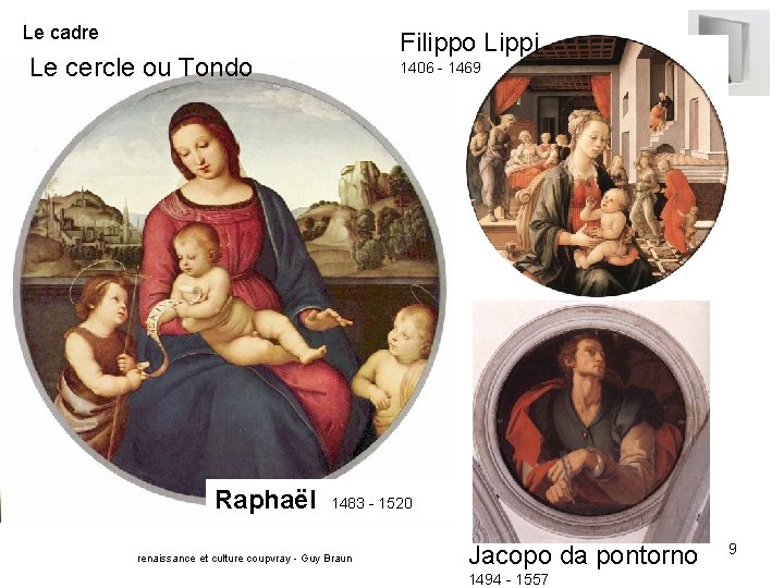 Le cadre Le cercle ou Tondo Filippo Lippi 1406 - 1469 Raphaël 1483 -