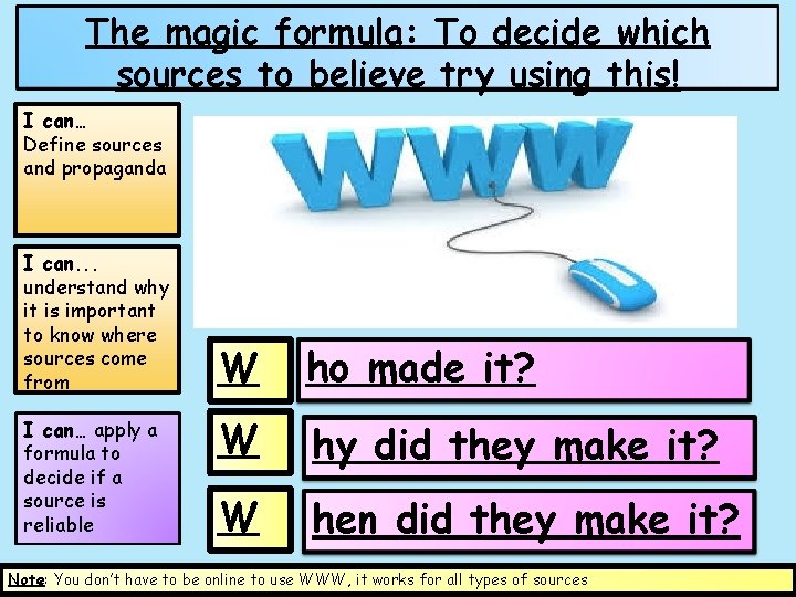 The magic formula: To decide which sources to believe try using this! I can…