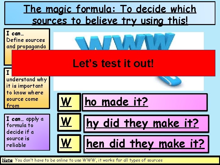 The magic formula: To decide which sources to believe try using this! I can…