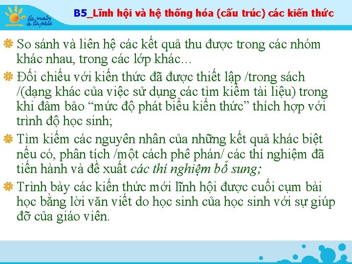 B 5_Lĩnh hội và hệ thống hóa (cấu trúc) các kiến thức So sánh