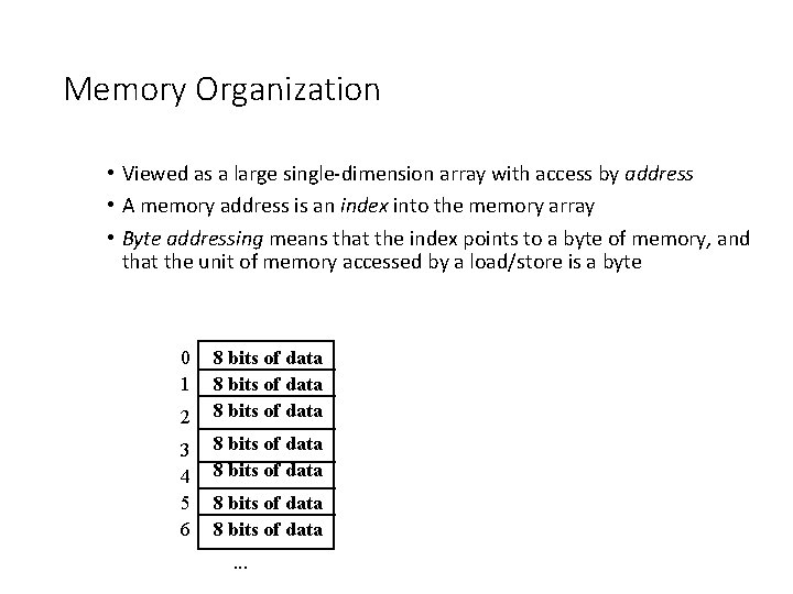 Memory Organization • Viewed as a large single-dimension array with access by address • Memory Organization • Viewed as a large single-dimension array with access by address •