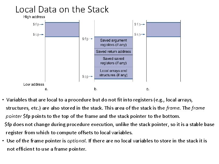 Local Data on the Stack • Variables that are local to a procedure but Local Data on the Stack • Variables that are local to a procedure but