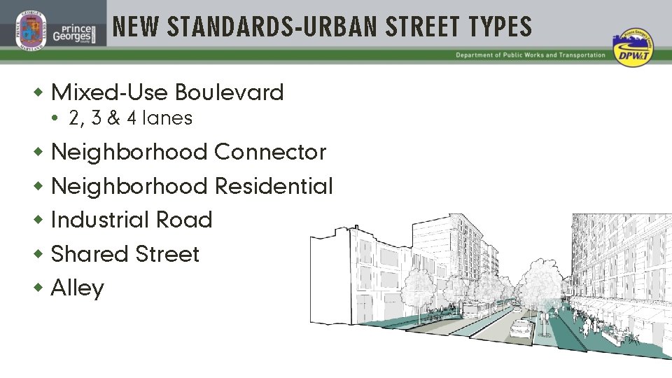 NEW STANDARDS-URBAN STREET TYPES w Mixed-Use Boulevard 2, 3 & 4 lanes w Neighborhood