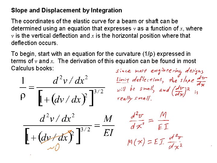 Slope and Displacement by Integration The coordinates of the elastic curve for a beam