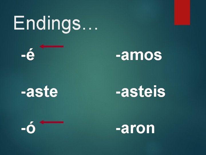 Endings… -é -amos -asteis -ó -aron 