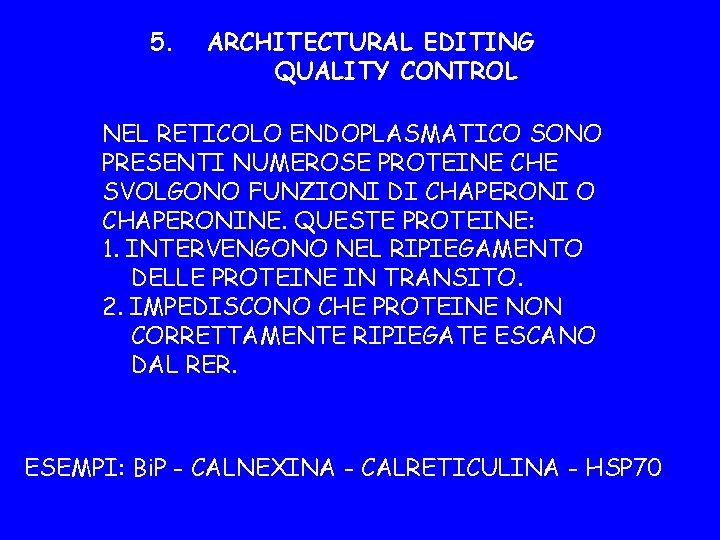 5. ARCHITECTURAL EDITING QUALITY CONTROL NEL RETICOLO ENDOPLASMATICO SONO PRESENTI NUMEROSE PROTEINE CHE SVOLGONO