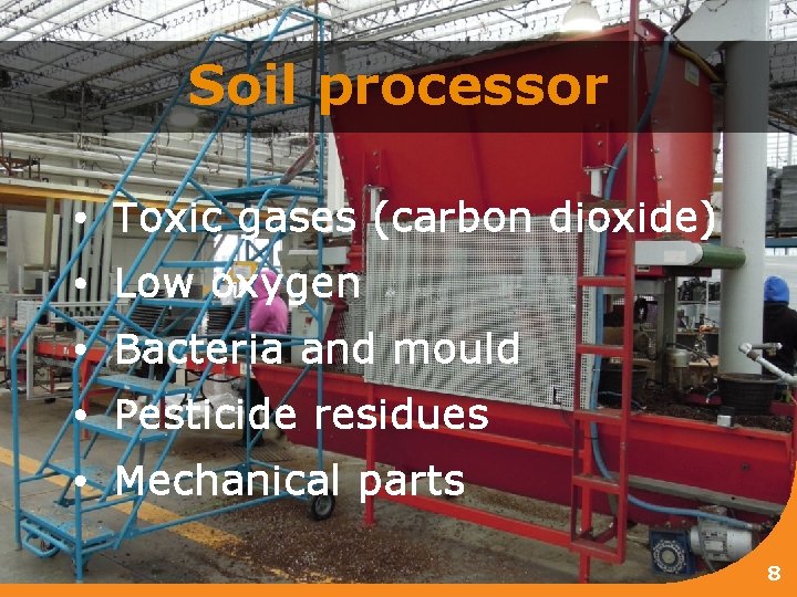 Soil processor • Toxic gases (carbon dioxide) • Low oxygen • Bacteria and mould