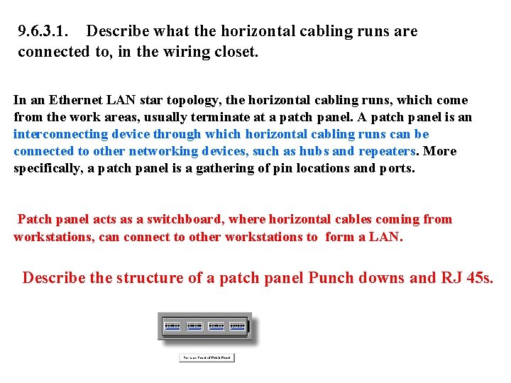 9. 6. 3. 1. Describe what the horizontal cabling runs are connected to, in