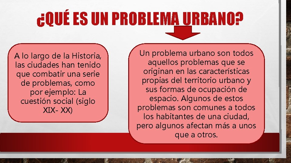 ¿QUÉ ES UN PROBLEMA URBANO? A lo largo de la Historia, las ciudades han