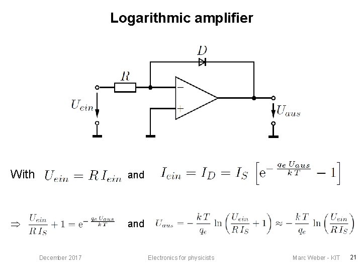 Logarithmic amplifier With and December 2017 Electronics for physicists Marc Weber - KIT 21