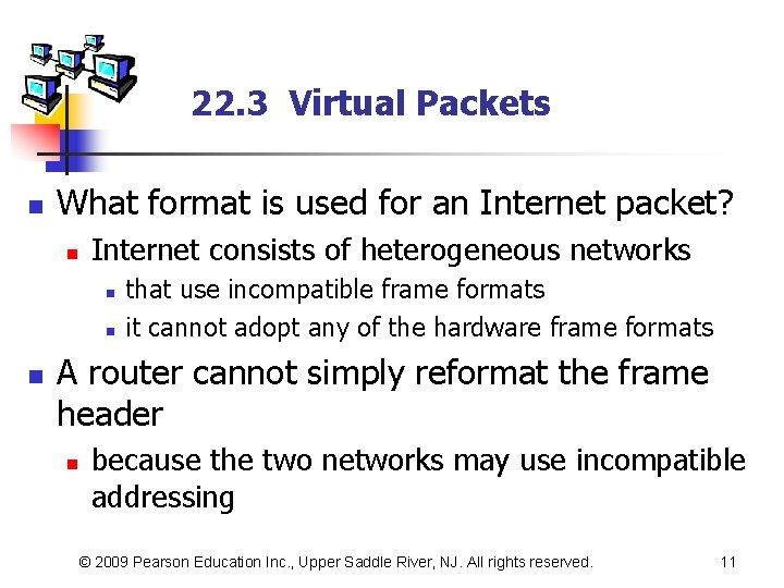 22. 3 Virtual Packets n What format is used for an Internet packet? n