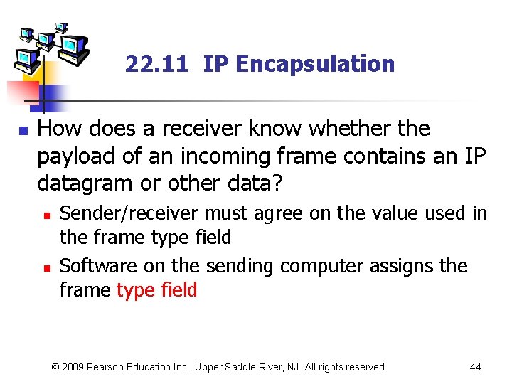 22. 11 IP Encapsulation n How does a receiver know whether the payload of