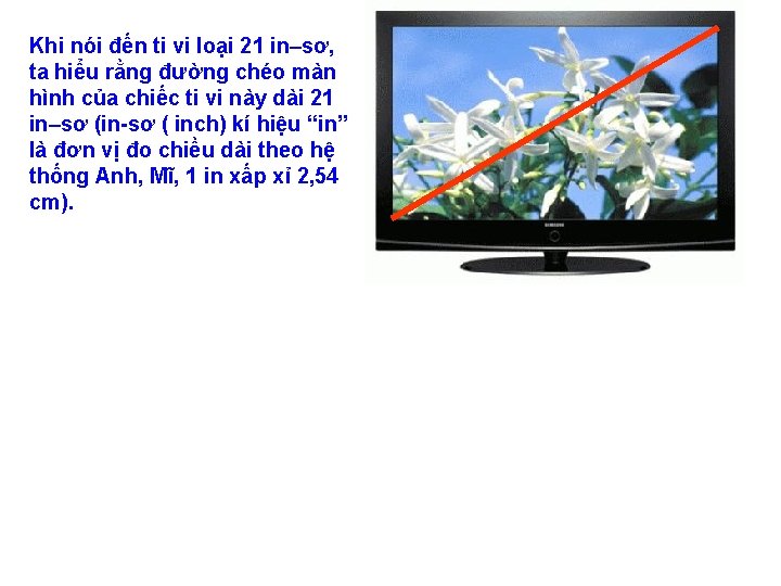 Khi nói đến ti vi loại 21 in–sơ, ta hiểu rằng đường chéo màn