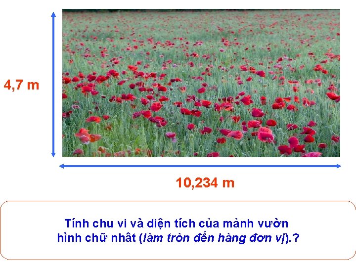 4, 7 m 10, 234 m Tính chu vi và diện tích của mảnh