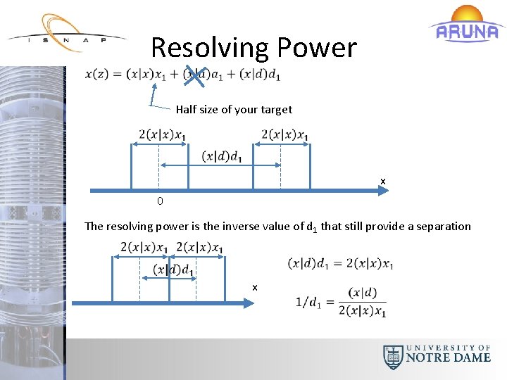 Resolving Power Half size of your target x 0 The resolving power is the