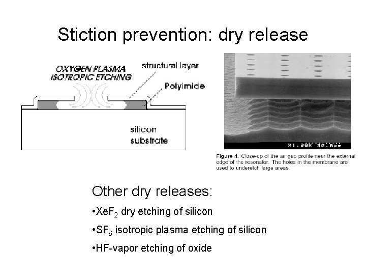 Stiction prevention: dry release Other dry releases: • Xe. F 2 dry etching of