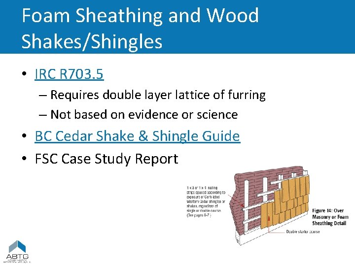Foam Sheathing and Wood Shakes/Shingles • IRC R 703. 5 – Requires double layer