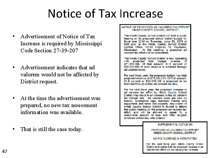 Notice of Tax Increase • Advertisement of Notice of Tax Increase is required by