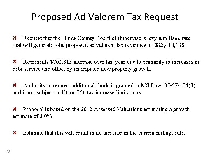 Proposed Ad Valorem Tax Request that the Hinds County Board of Supervisors levy a