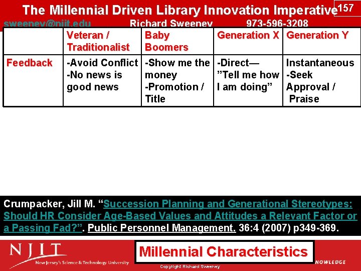 The Millennial Driven Library Innovation Imperative 157 sweeney@njit. edu Richard Sweeney 973 -596 -3208