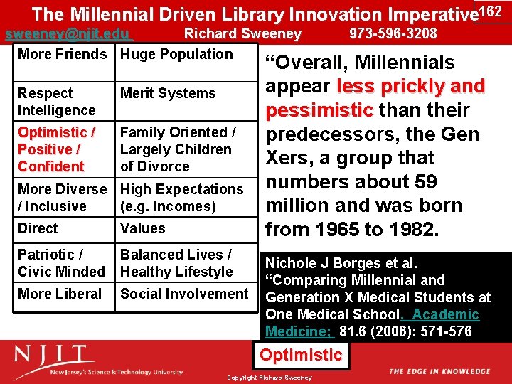 The Millennial Driven Library Innovation Imperative 162 sweeney@njit. edu Richard Sweeney 973 -596 -3208