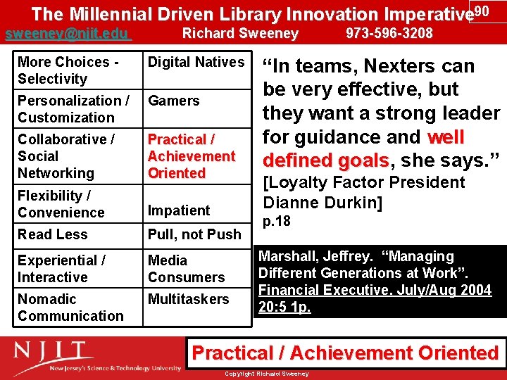 The Millennial Driven Library Innovation Imperative 90 sweeney@njit. edu Richard Sweeney 973 -596 -3208