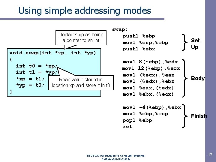 Using simple addressing modes Declares xp as being a pointer to an int void Using simple addressing modes Declares xp as being a pointer to an int void