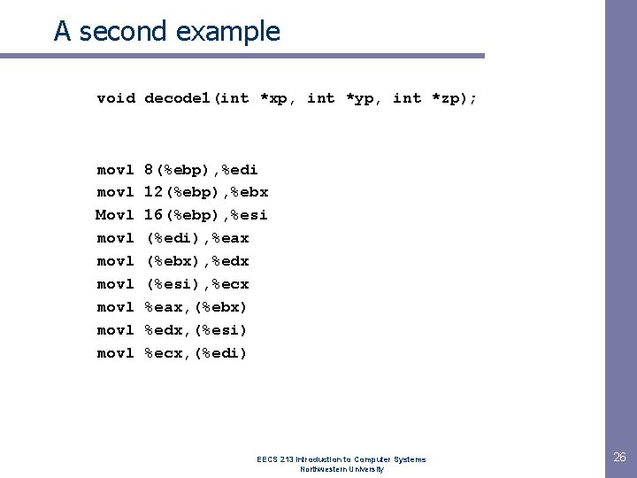 A second example void decode 1(int *xp, int *yp, int *zp); movl Movl movl A second example void decode 1(int *xp, int *yp, int *zp); movl Movl movl