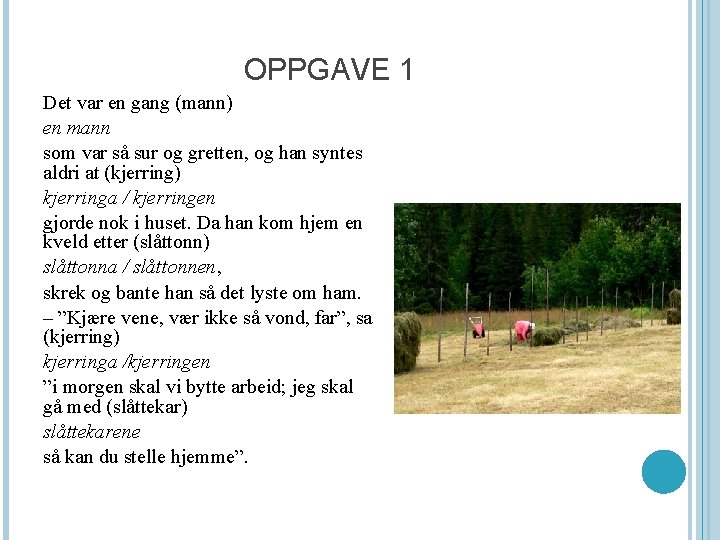 OPPGAVE 1 Det var en gang (mann) en mann som var så sur og