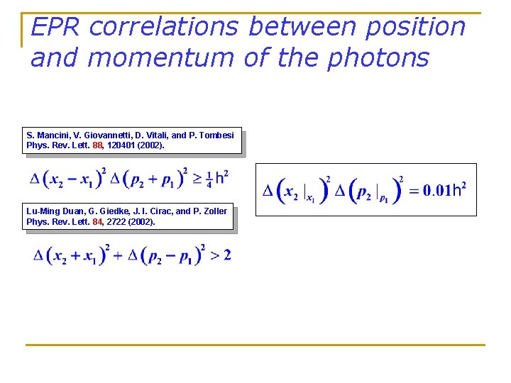 EPR correlations between position and momentum of the photons S. Mancini, V. Giovannetti, D.