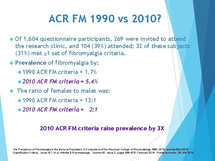 ACR FM 1990 vs 2010? Of 1, 604 questionnaire participants, 269 were invited to